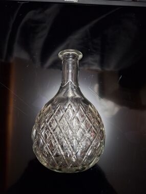 Cut Glass Diamond-Pattern Bottle Vase - Clear Crystal Look 9"